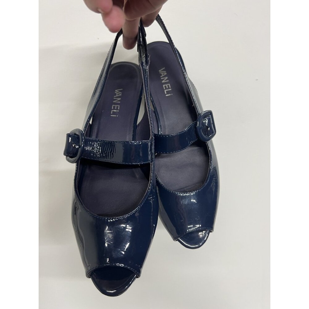 Van Eli Women’s 8 N Mary Jane Navy Blue Patent Leather Wedges Dress Shoes